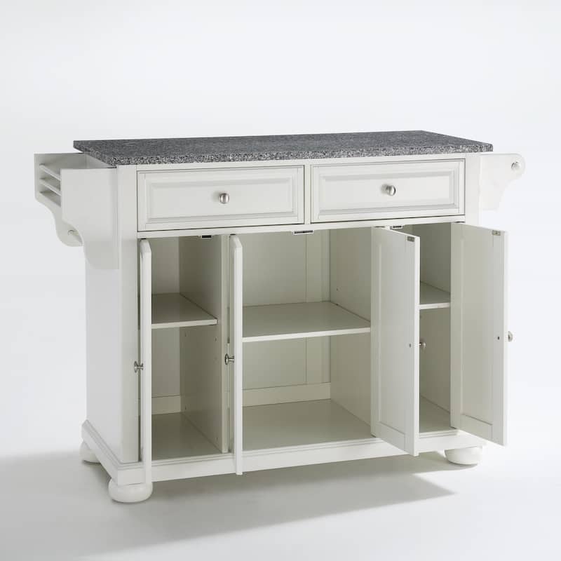 Crosley Alexandria Solid Granite Top Kitchen Island in White Finish - 18"d x 51.5"w x 34"h