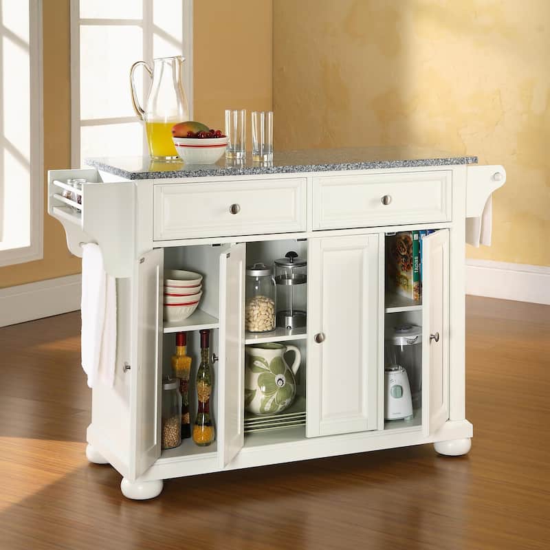 Crosley Alexandria Solid Granite Top Kitchen Island in White Finish - 18"d x 51.5"w x 34"h