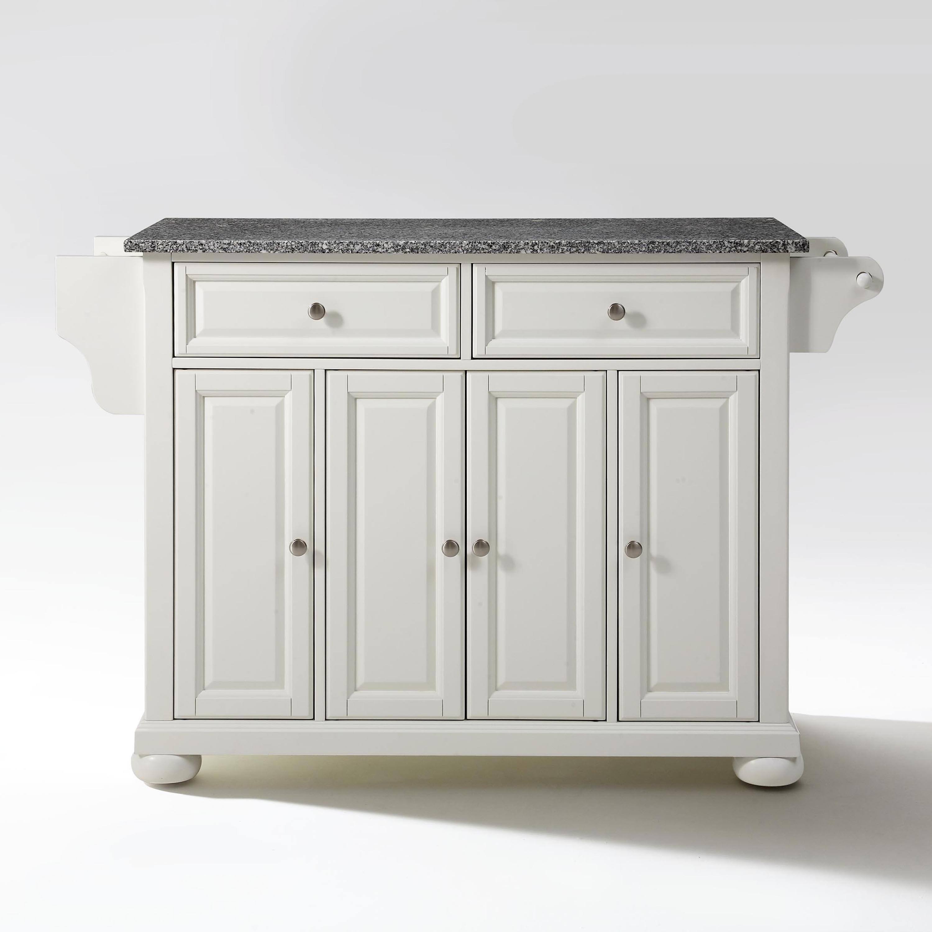 Crosley Alexandria Solid Granite Top Kitchen Island in White Finish 18"d x 51.5"w x 34"h Bed