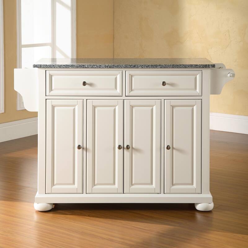 Crosley Alexandria Solid Granite Top Kitchen Island in White Finish - 18"d x 51.5"w x 34"h