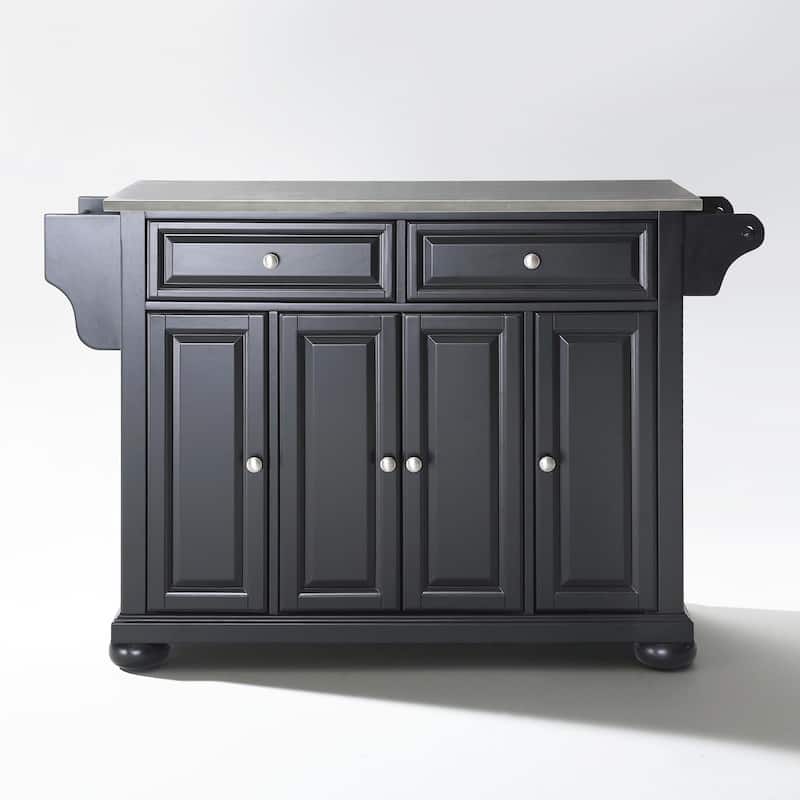 Crosley Alexandria Stainless Steel Top Kitchen Island in Black Finish - 18"d x 51.5"w x 34"h