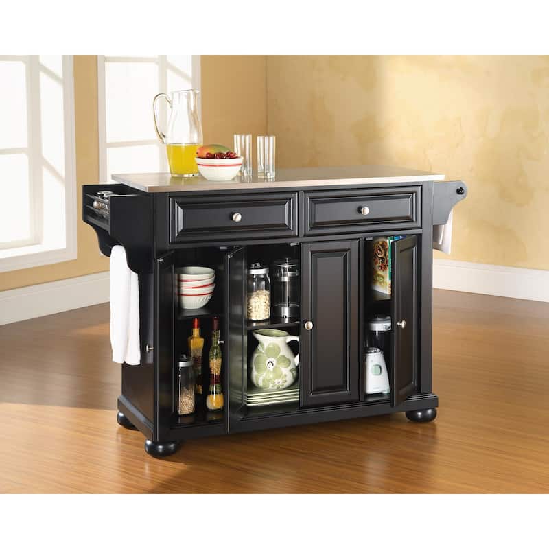 Crosley Alexandria Stainless Steel Top Kitchen Island in Black Finish - 18"d x 51.5"w x 34"h