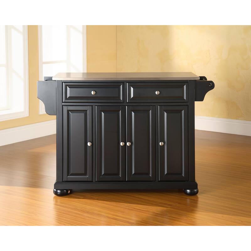 Crosley Alexandria Stainless Steel Top Kitchen Island in Black Finish - 18"d x 51.5"w x 34"h