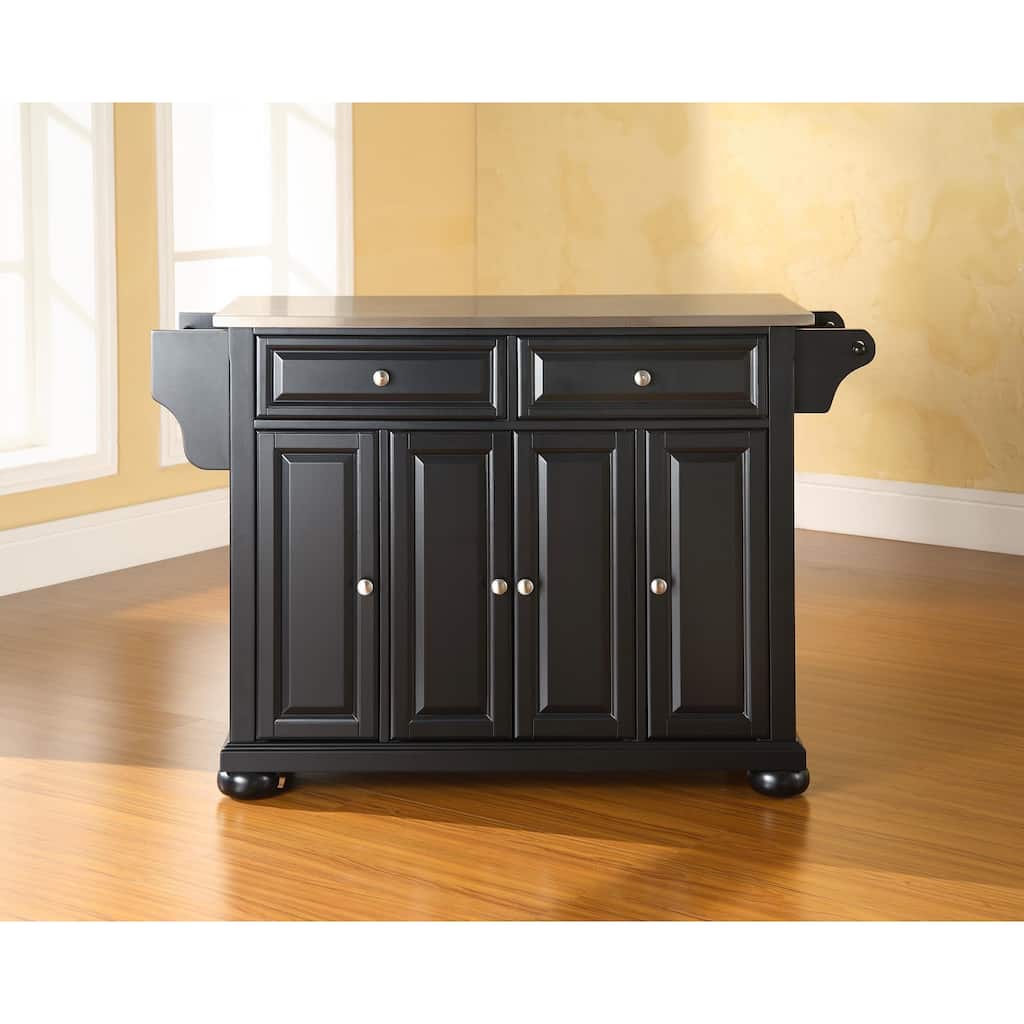 Crosley Alexandria Stainless Steel Top Kitchen Island in Black Finish - 18"d x 51.5"w x 34"h