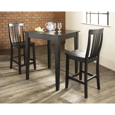 3 Piece Pub Dining Set with Tapered Leg and School House Stools in Black Finish