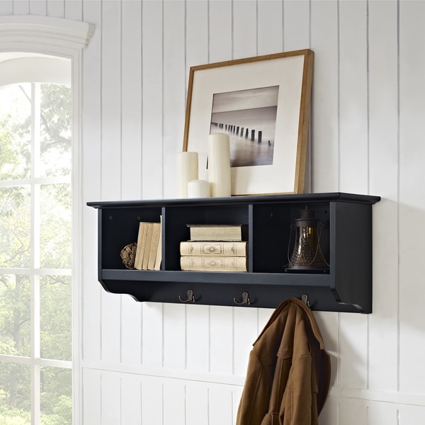 48" Hanging Entryway Cubbie Storage Shelf Wall Mount Coat Rack w/Hooks Black 