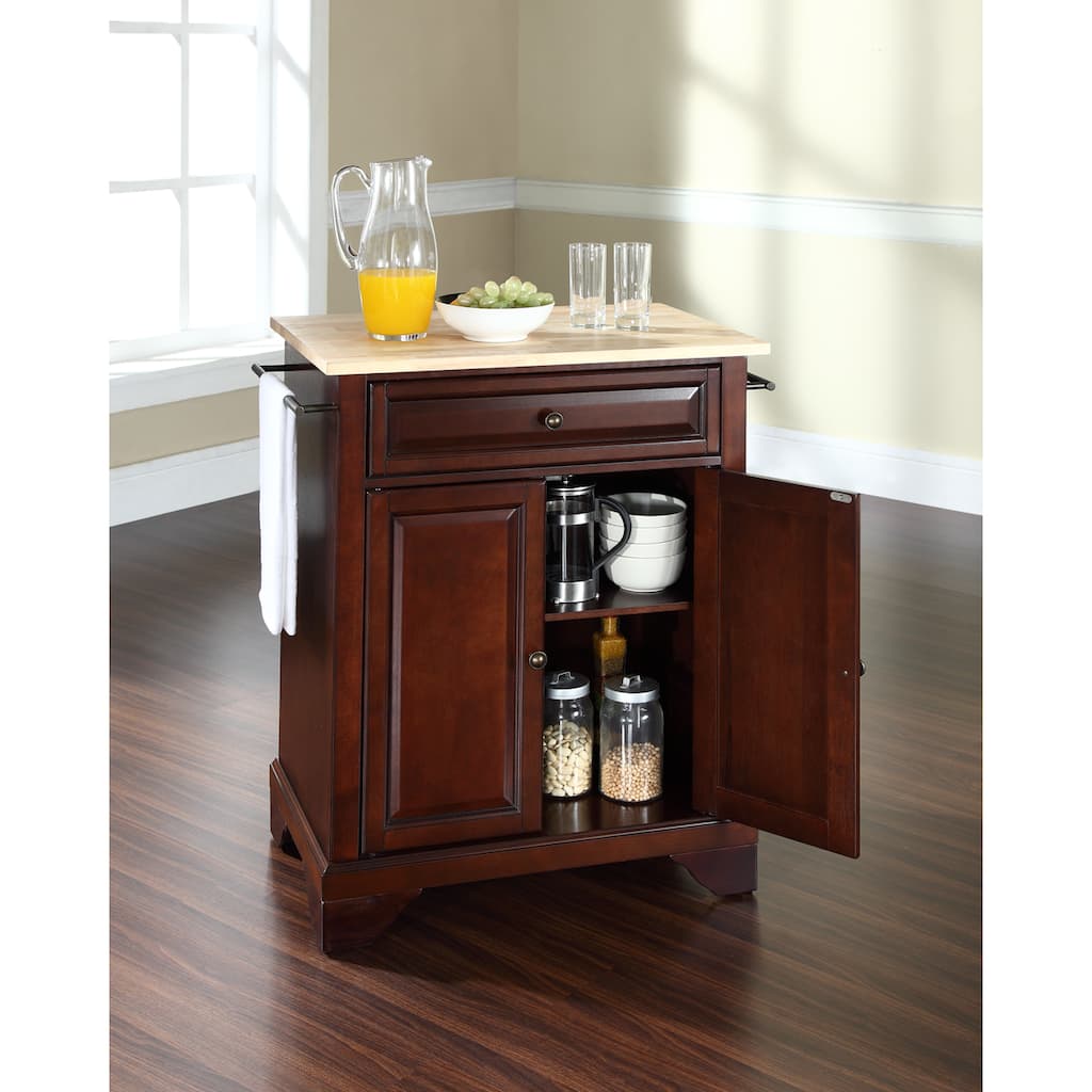 Crosley LaFayette Natural Wood Top Portable Kitchen Island in Vintage Mahogany Finish - 18"d x 31"w x 35"h