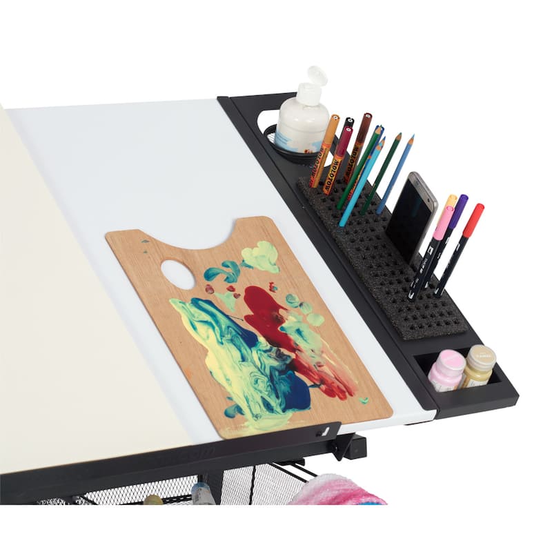 Studio Designs Fusion Craft Center Drafting Drawing Table with Adjustable Top Storage and Stool