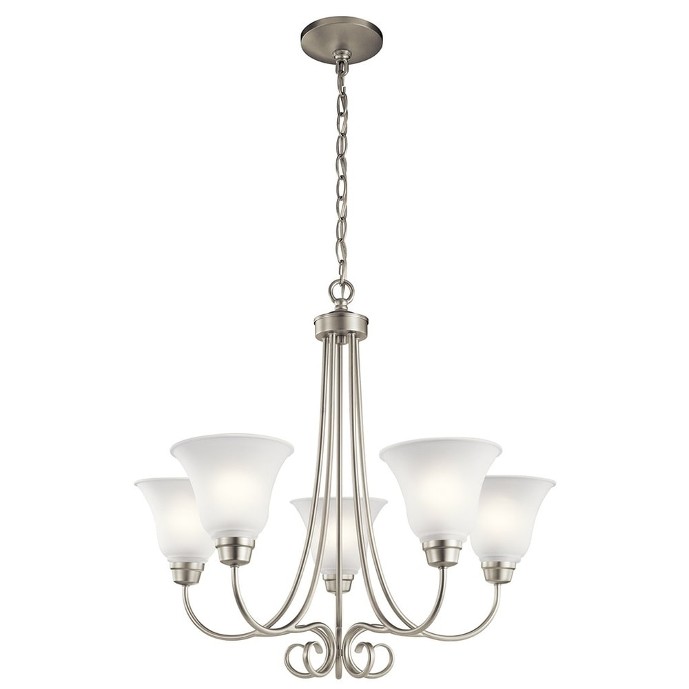 5 Light Brushed Nickel Chandelier with Globe Clear Glass Shades 5 Light Brushed Nickel Chandelier with Globe Clear Glass Shades