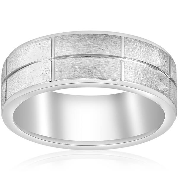 Shop 14k White Gold Mens Wedding Ring Mans Ring 8mm Wide Brushed