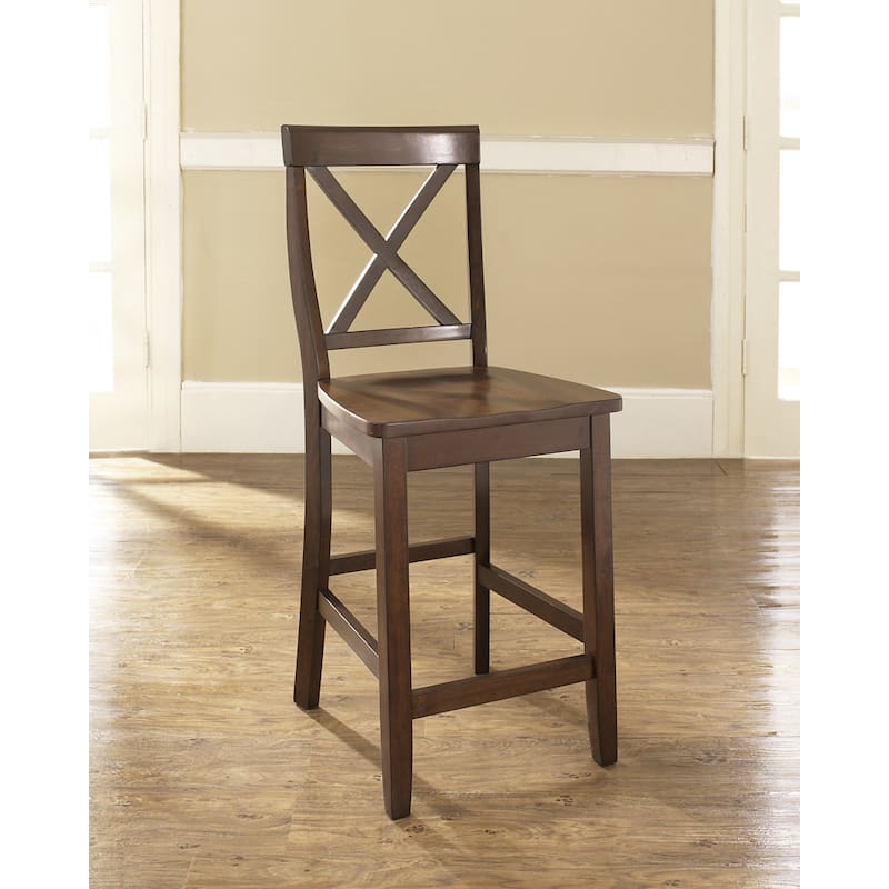 Crosley X-Back Counter Stool in Mahogany Finish with 24 Inch Seat Height. (Set of Two) - 18.25 "W x 21.25 "D x 41 "H