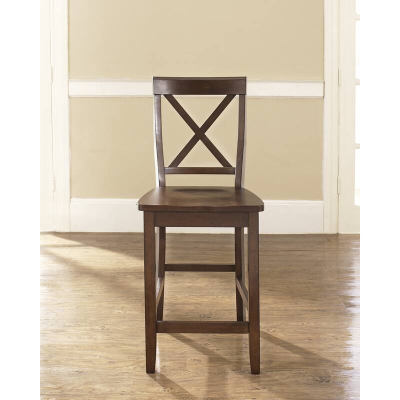 Crosley X-Back Counter Stool in Mahogany Finish with 24 Inch Seat Height. (Set of Two) - 18.25 "W x 21.25 "D x 41 "H