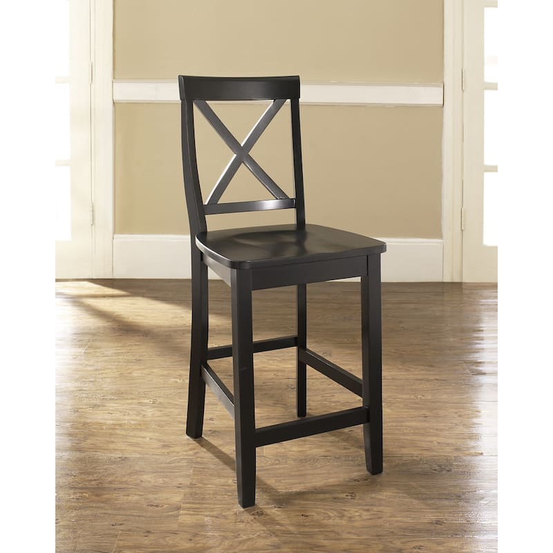 Crosley X-Back Bar Stool in Black Finish with 24 Inch Seat Height. (Set of Two)