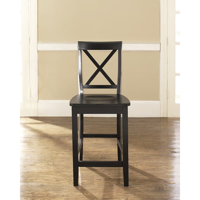 Crosley X-Back Bar Stool in Black Finish with 24 Inch Seat Height. (Set of Two) - N/A