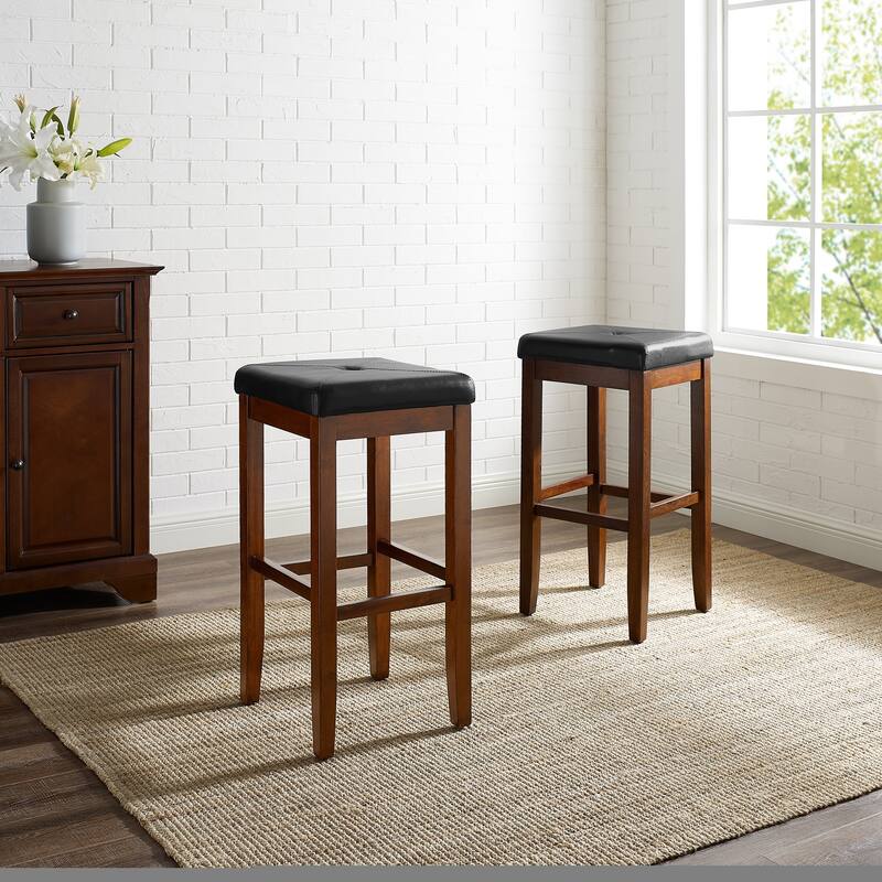 Crosley Upholstered Mahogany 29-inch Square Seat Bar Stools (Set of 2) - 14.75 "W x 14.75 "D x 29.25"H