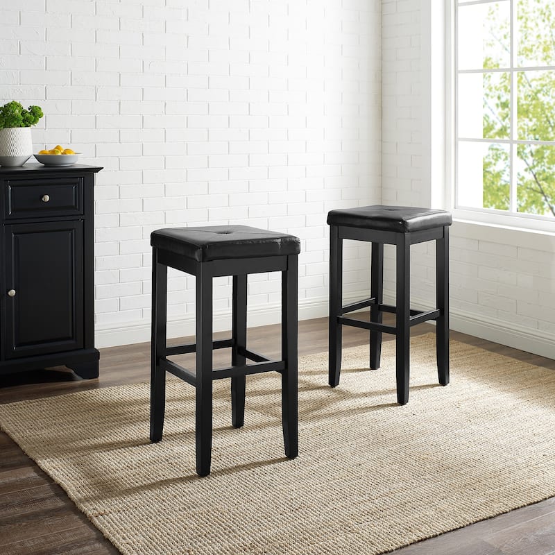Crosley Upholstered Black-finish Square-seat Bar Stool (Set of 2) - 14.75 "W x 14.75 "D x 29.25"H
