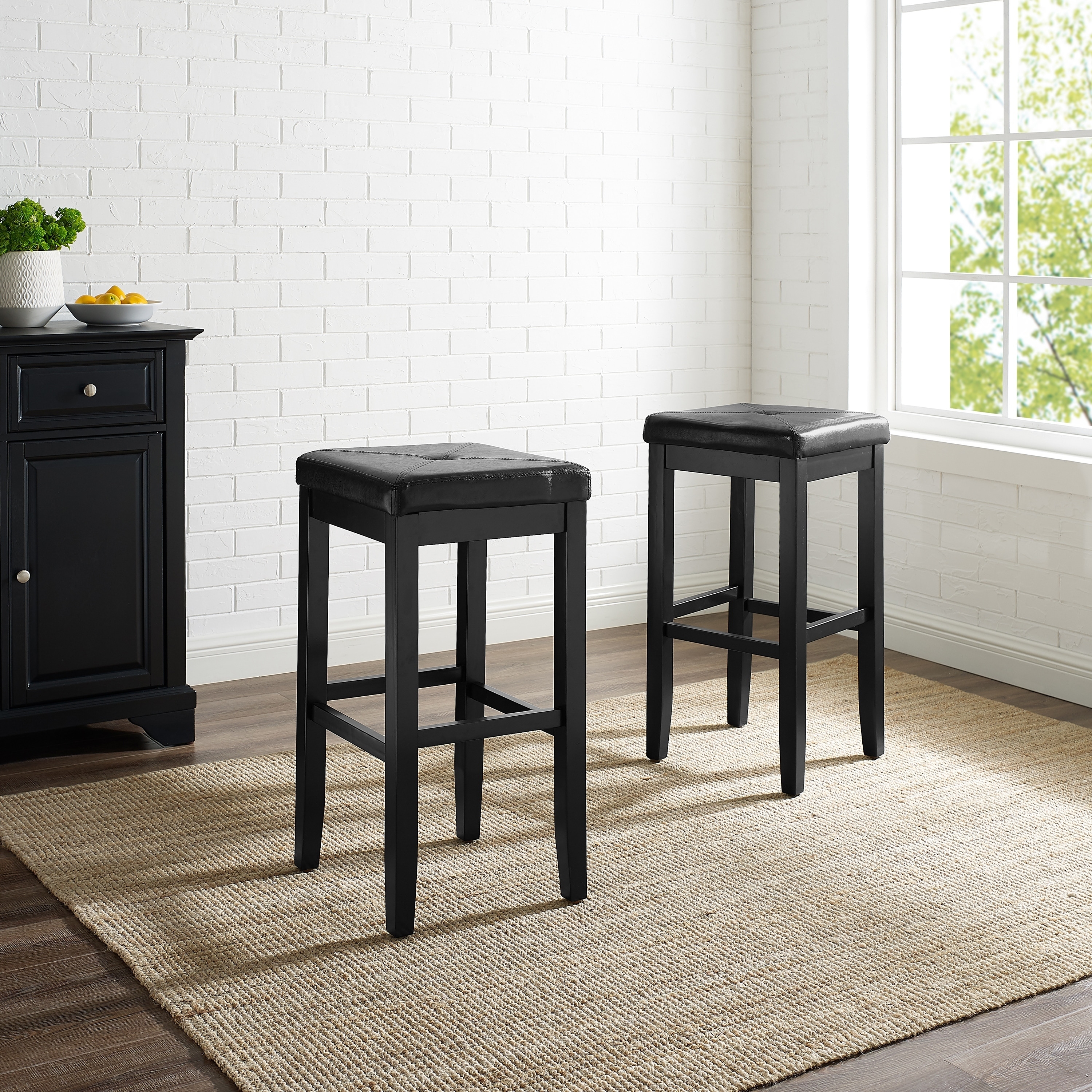 Crosley Upholstered Black finish Square seat Bar Stool Set of 2 14.75