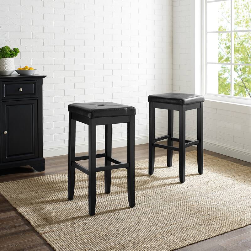 Crosley Upholstered Black-finish Square-seat Bar Stool (Set of 2) - 14.75 "W x 14.75 "D x 29.25"H