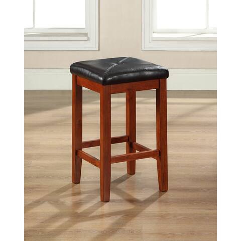 Classic Cherry Finish Upholstered Square Seat Bar Stool with 24-inch Seat Height (Set of Two)