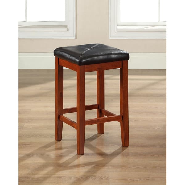 slide 1 of 5, Classic Cherry Finish Upholstered Square Seat Bar Stool with 24-inch Seat Height (Set of Two)