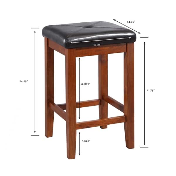 Classic Cherry Finish Upholstered Square Seat Bar Stool with 24-inch Seat Height (Set of Two)