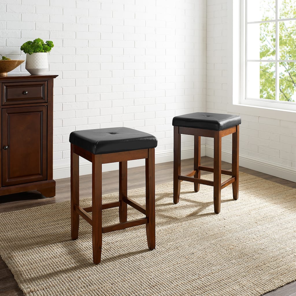 Crosley Upholstered Square 24-inch Bar Stool (Set of 2)- Mahogany Finish