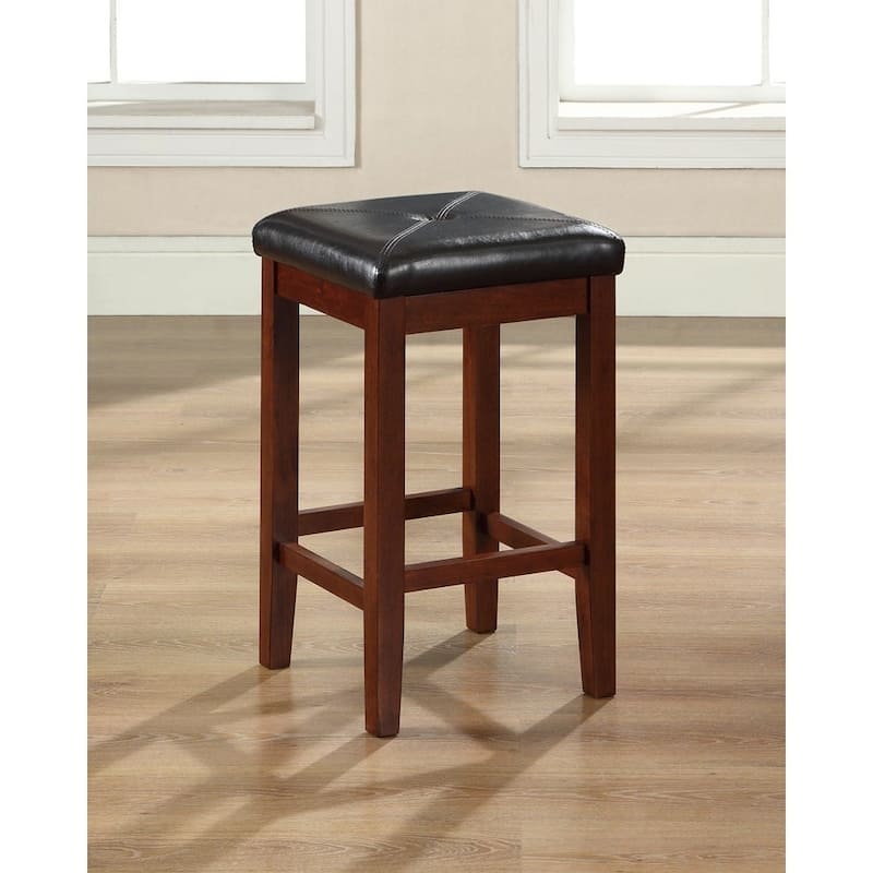 Crosley Upholstered Square 24-inch Bar Stool (Set of 2)- Mahogany Finish - N/A