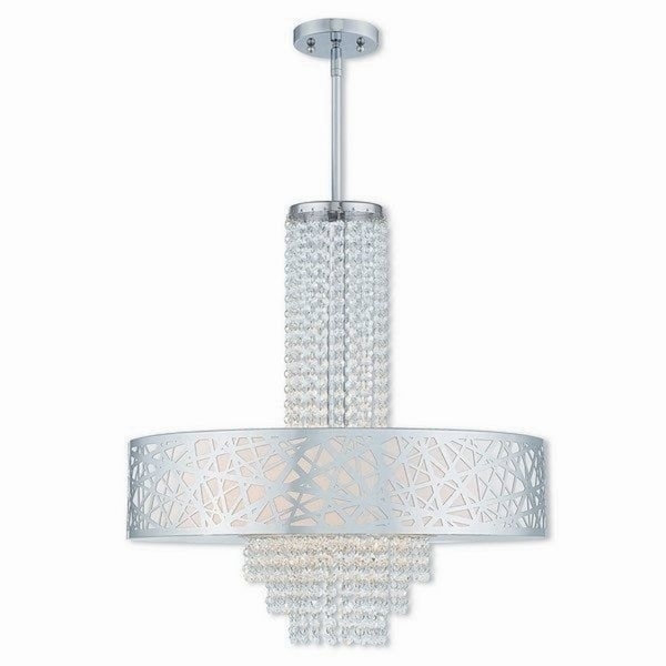 Livex Lighting Allendale Polished Chrome 5 Light Indoor Chandelier Livex Lighting Allendale Polished Chrome 5 Light Indoor Chandelier With Cream Fabric Shade