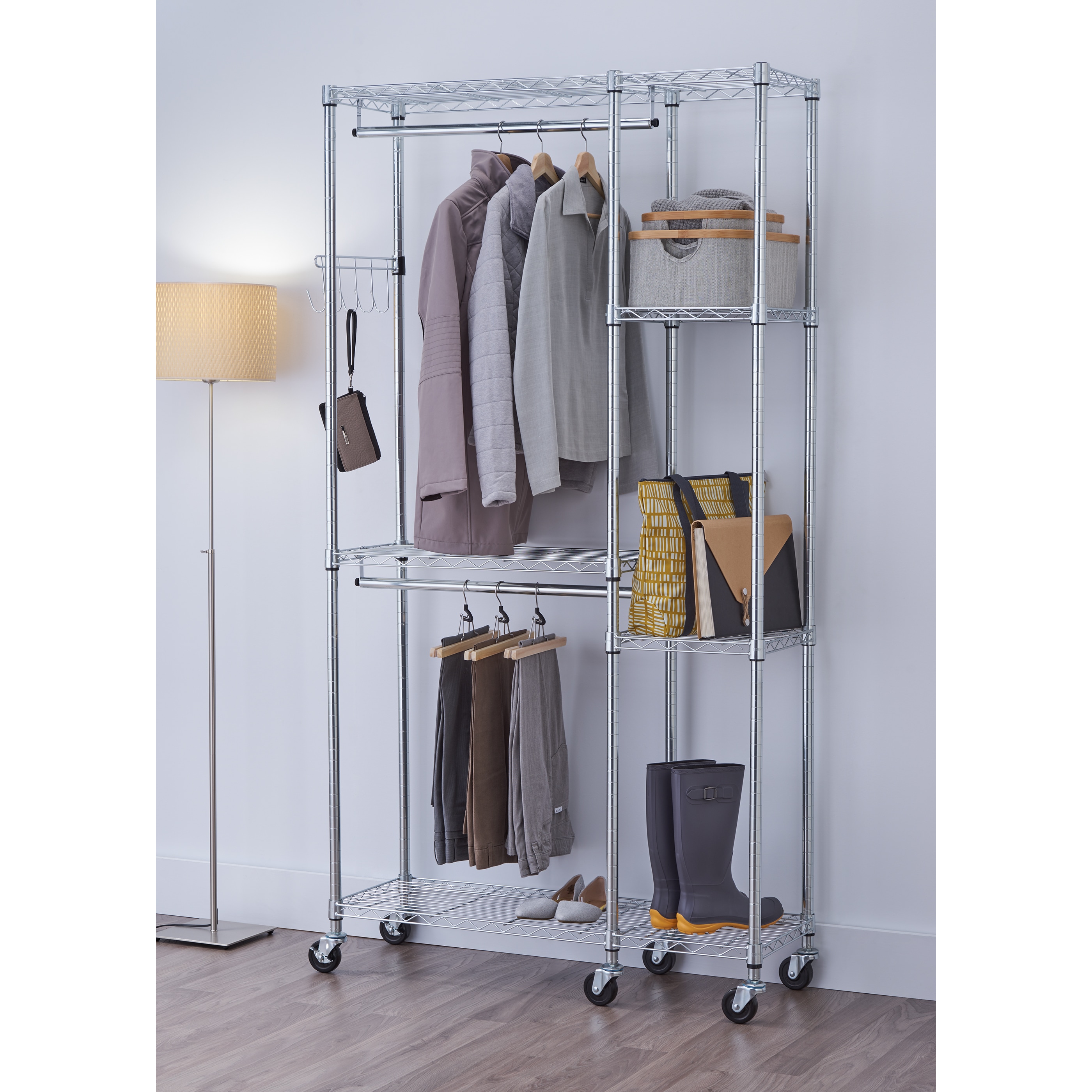  Novogratz Kelly 5 Shelf / 2 Drawer Closet Organizer with 3  Adjustable Hanging Rods, Ivory Oak : Home & Kitchen