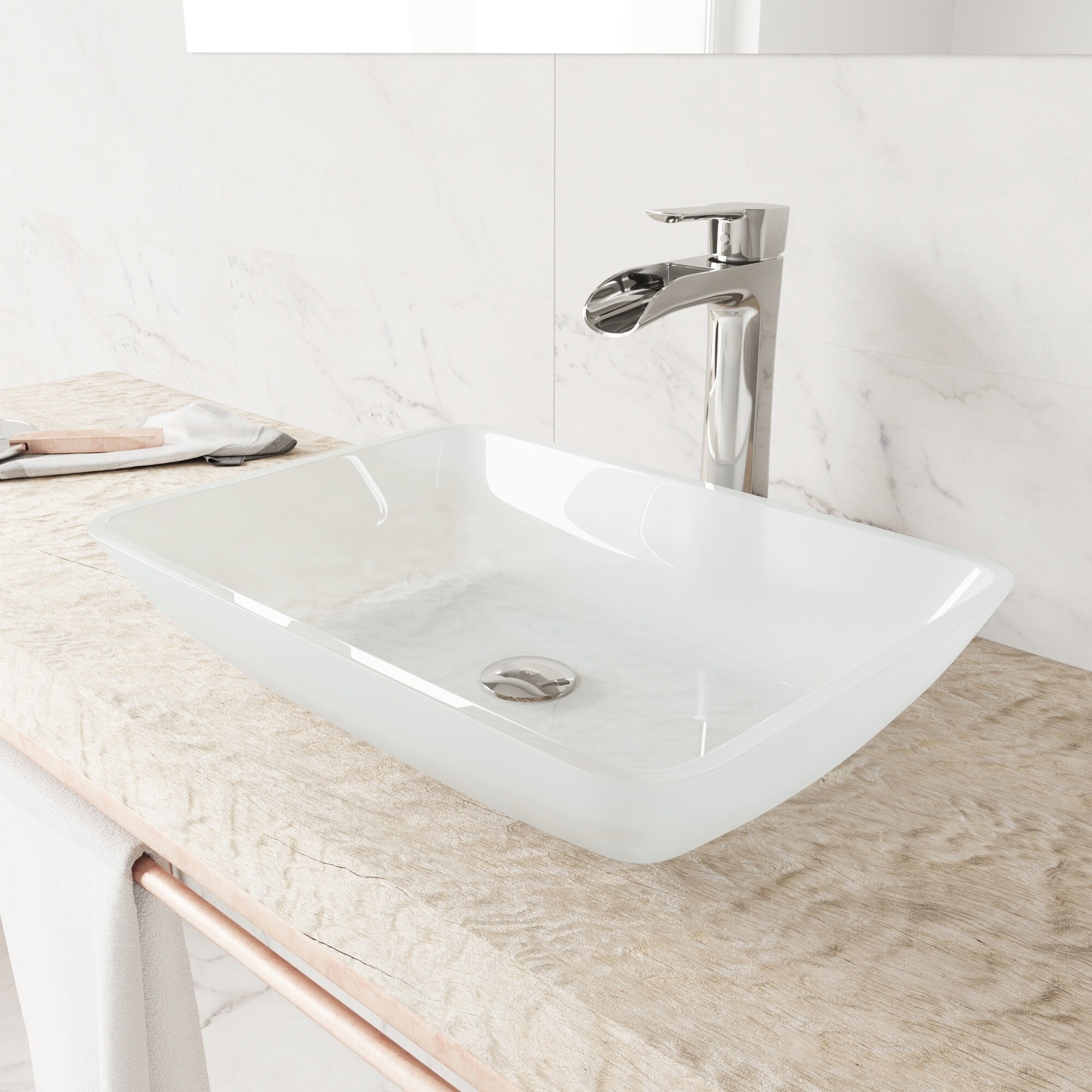 Shop Vigo White Frost Glass Rectangular Vessel Bathroom Sink