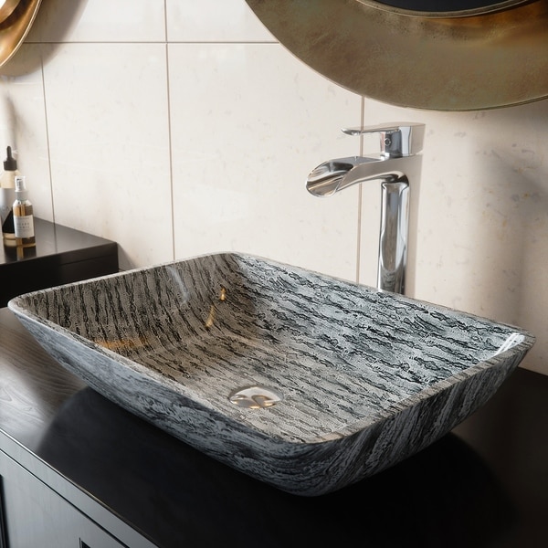 Shop Vigo Silver And Black Rectangular Vessel Bathroom Sink