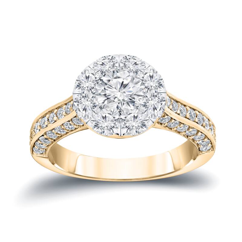 Auriya 1 3/4ct TDW Round Diamond Halo Engagement Ring 14k Gold