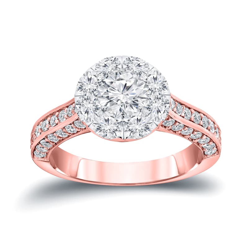 Auriya 1 3/4ct TDW Round Diamond Halo Engagement Ring 14k Gold