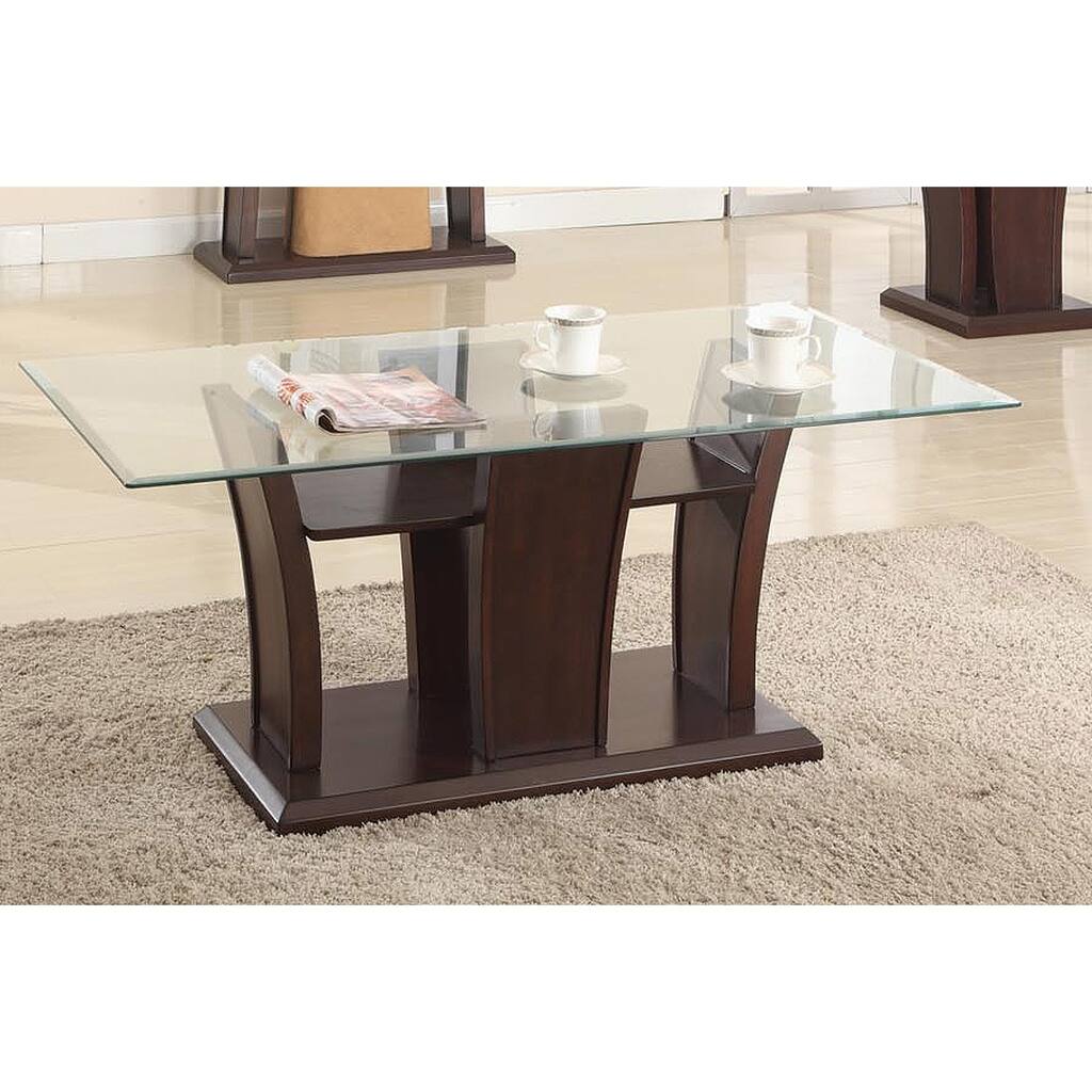 Brassex Ambrose Glass Coffee Table with Cherry Wood Base