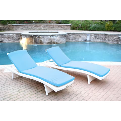 White Wicker Adjustable Chaise Lounger with Cushions (Set of 2)