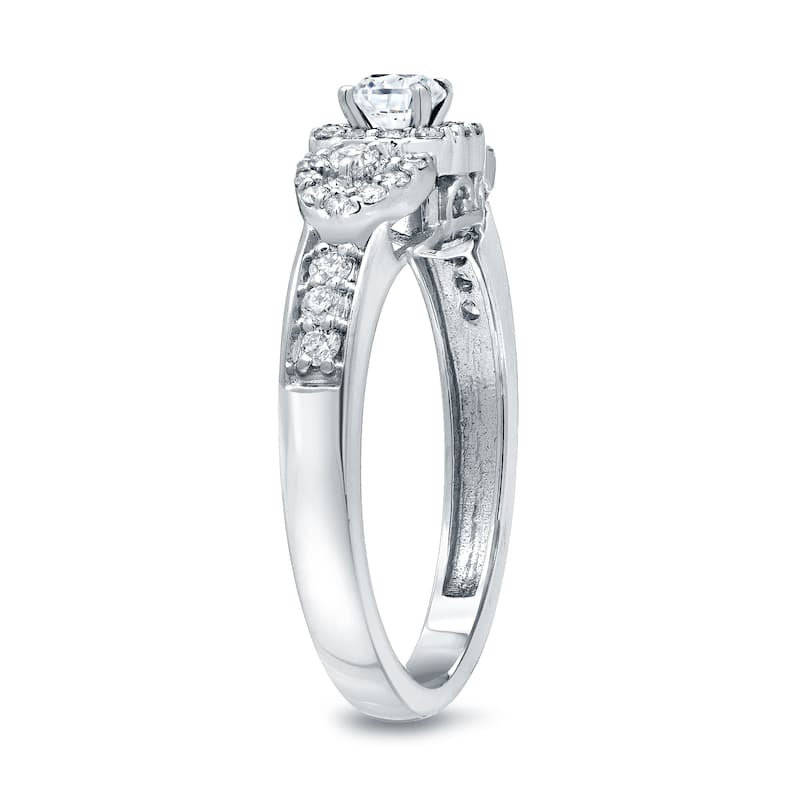 Auriya Unique 1/2ct TDW Round 3-Stone Diamond Halo Engagement Ring 14k Gold
