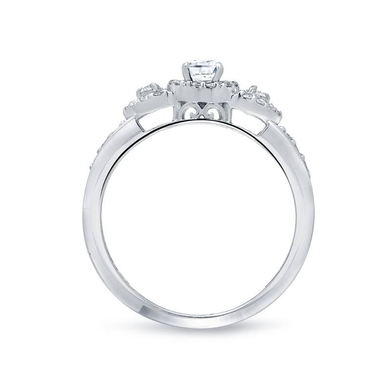 Auriya Unique 1/2ct TDW Round 3-Stone Diamond Halo Engagement Ring 14k Gold