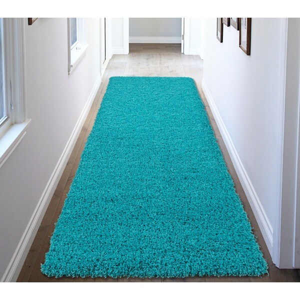 Shop Ottomanson Soft Cozy Contemporary Solid Turquoise Blue Shag Runner