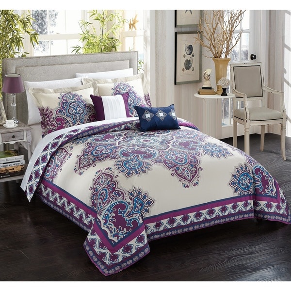 Shop Chic Home 5 Piece Sati Purple Cotton Reversible Comforter Set On