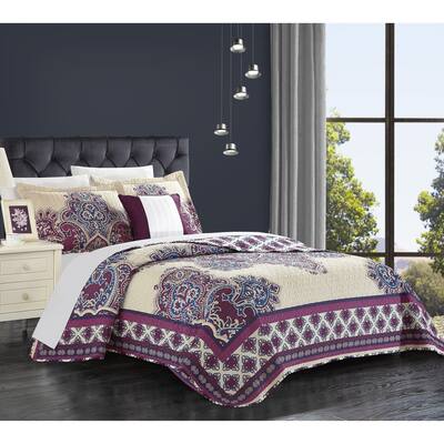 Chic Home 4-piece Muraqqa Cotton Purple Reversible Quilt Set