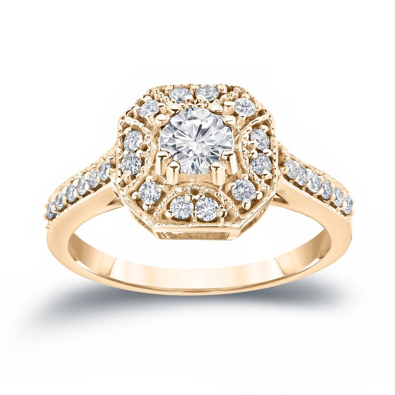 Auriya Vintage Inspired 3/4ct TDW Diamond Halo Engagement Ring by Auriya