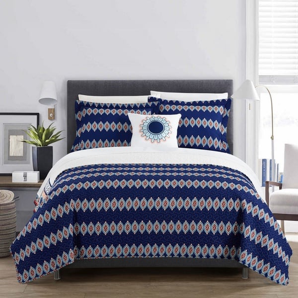 BEAUTIFUL CHIC BOHO BOHEMIAN GLOBAL SOUTHWEST RED ORANGE BLUE TEAL QUILT SET
