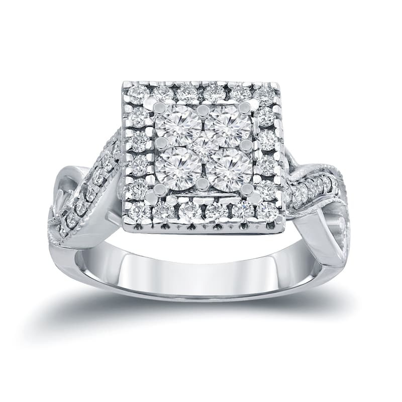 Auriya Unique Vintage 2/3ctw Square Diamond Halo Engagement Ring 14k Gold (H-I, I1-I2) - 4 - White