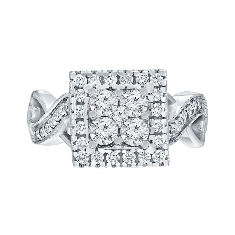 Auriya Unique Vintage 2/3ctw Square Diamond Halo Engagement Ring 14k Gold (H-I, I1-I2)