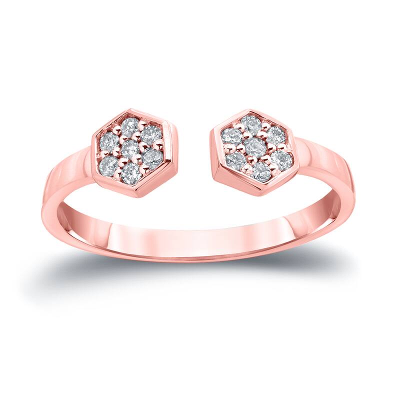 Auriya 14k Gold Stackable Open Hexagon Diamond Ring 1/6ct TW