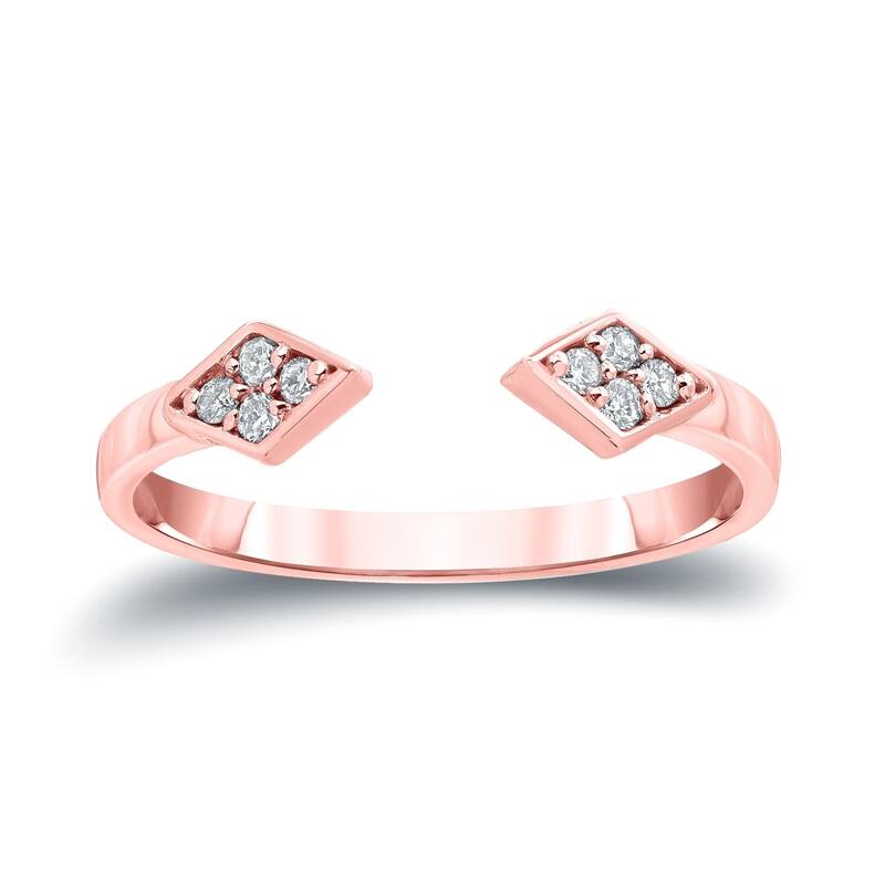 Auriya 1/10ctw Open Cuff Diamond Ring 14k Gold Stackable Band - 4 - Rose