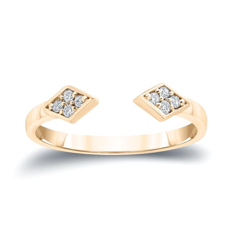 Auriya 1/10ctw Open Cuff Diamond Ring 14k Gold Stackable Band - 4 - Yellow