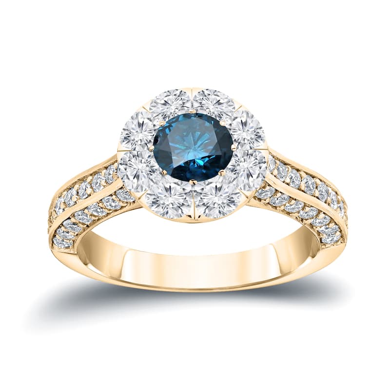 Auriya 1 3/4ctw Blue Diamond Halo Engagement Ring 14k Gold