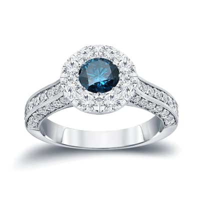 Auriya 1 3/4ctw Blue Diamond Halo Engagement Ring 14k Gold
