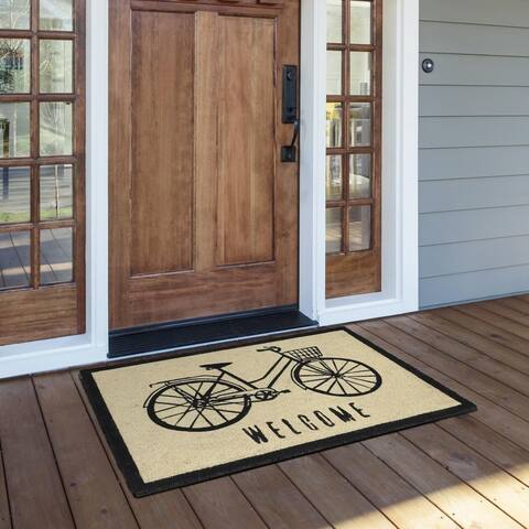 Filmore Black Bicycle 24x36 Coir Doormat by Kosas Home